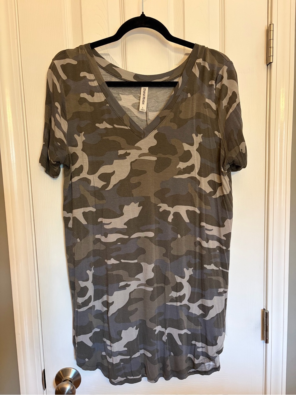 Gray Camo V-Neck Tunic Top
